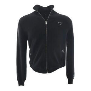 Black Wool Full Zip Sweater PRADA